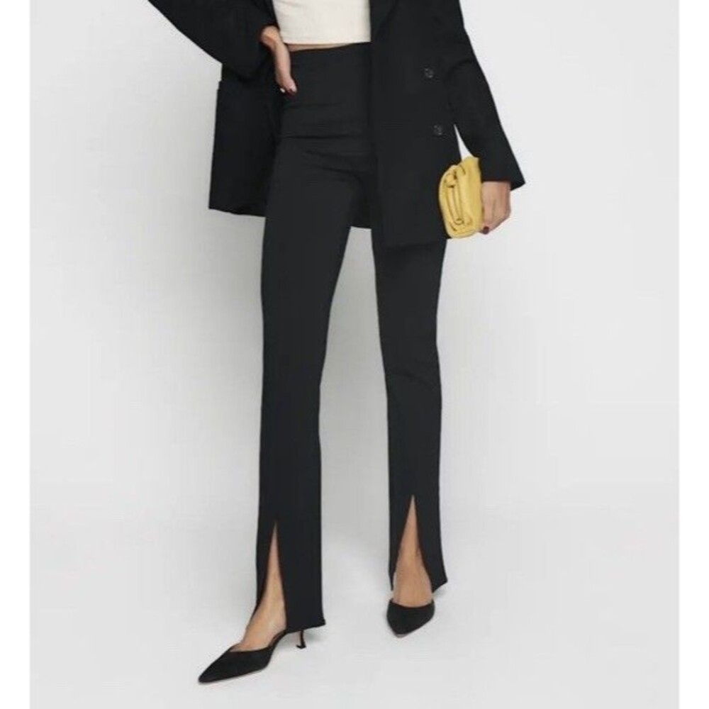 Reformation stretch front slit ankle stretch pants side zip in Black sz M